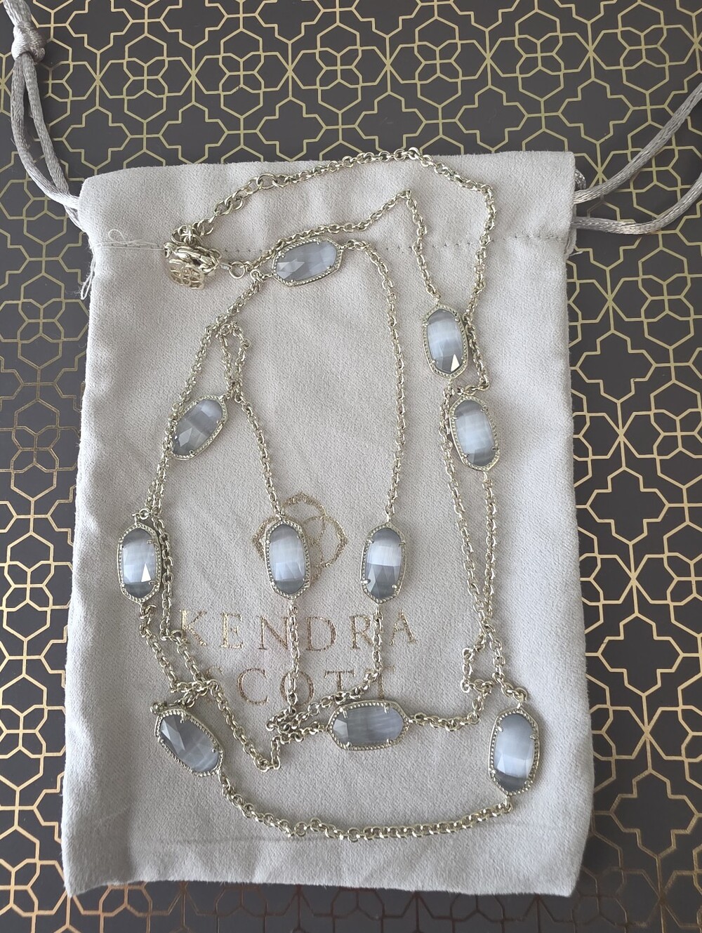 Kendra Scott  Station Necklace Gold Gray Catseye Stones